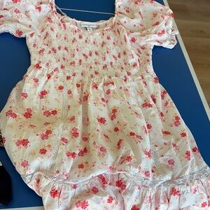 LoveShackFancy Maxi Dress Smocked Sleeveless White and Cream